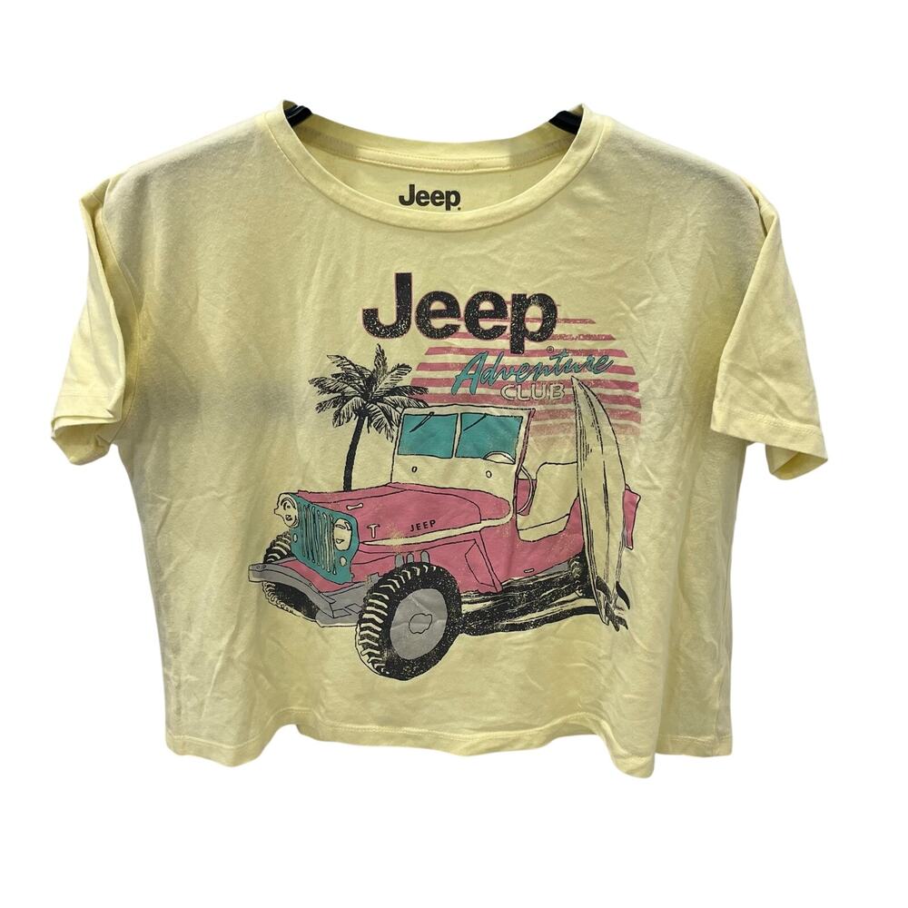 Jeep Adventure Club Cropped T-Shirt Womens Size S Small Yellow Retro Surf Tee